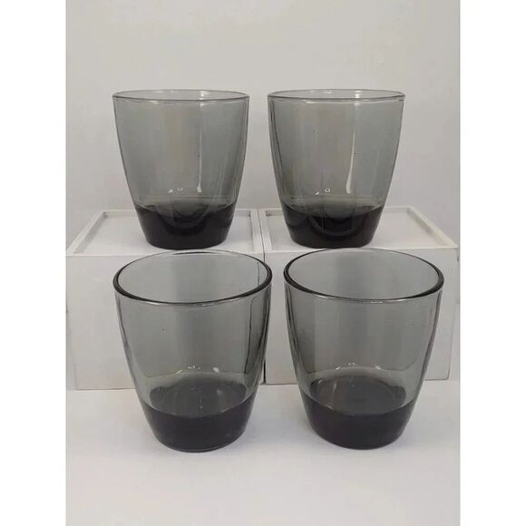 Vintage Gray Smoked Glass Rocks Glasses Set of 4 Thick Heavy Bottom 4" Tall - Picture 2 of 13